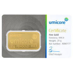 Kaufen Sie einen 20 g Goldbarren mit Zertifikat bei Goldwechselhaus