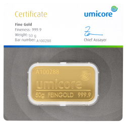 Kaufen Sie einen 50 g Goldbarren mit Zertifikat bei Goldwechselhaus