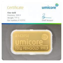 Kaufen Sie einen 100 g Goldbarren mit Zertifikat bei Goldwechselhaus