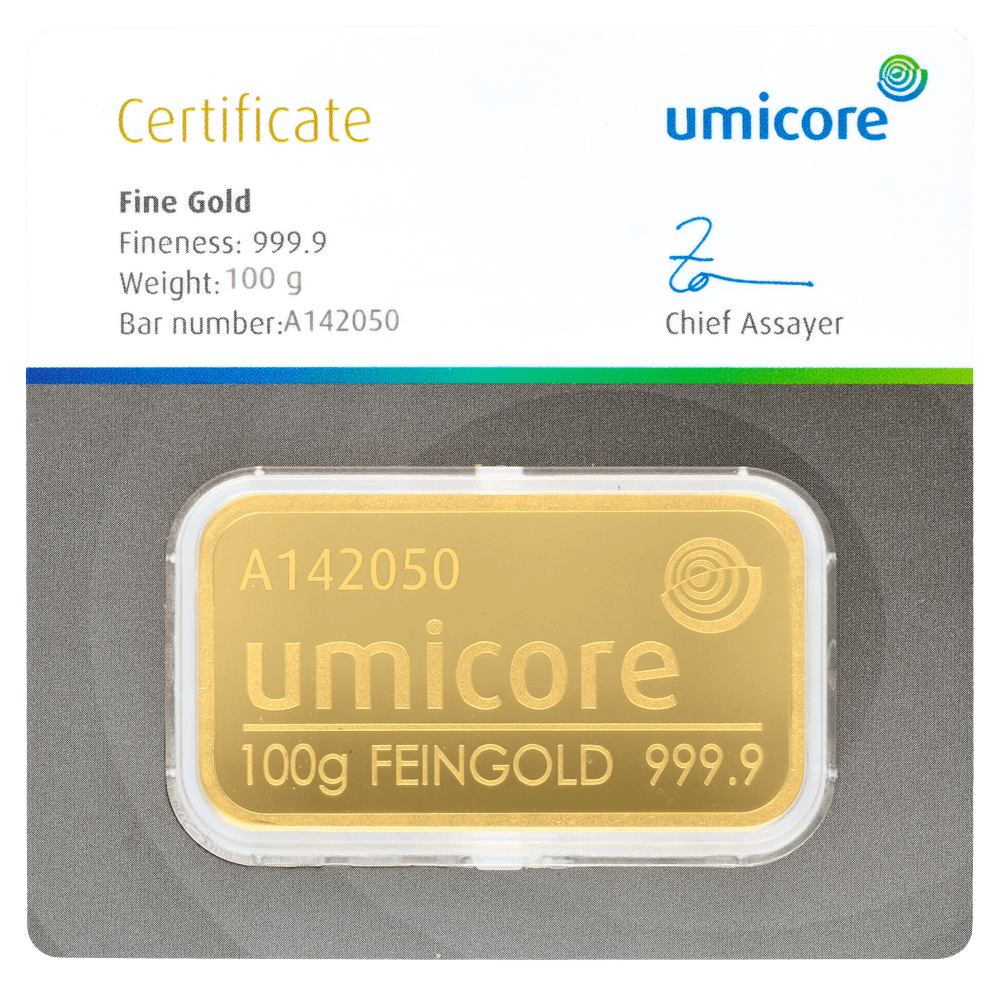 100 g Goldbarren Umicore-zertifiziert