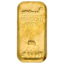 Kaufen Sie einen 250 g Goldbarren mit Zertifikat bei Goldwechselhaus