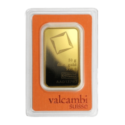 Kaufen Sie einen 50 g Valcambi Goldbarren mit Zertifikat bei Goldwechselhaus
