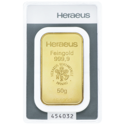 Kaufen Sie einen 50 g Goldbarren mit Zertifikat bei Goldwechselhaus