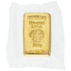 Kaufen Sie einen 250 g Goldbarren mit Zertifikat bei Goldwechselhaus