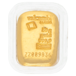 Kaufen Sie einen 50 g Valcambi Goldbarren mit Zertifikat bei Goldwechselhaus